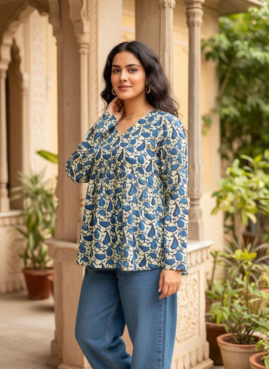 Indigo Leaf Peplum Kurti