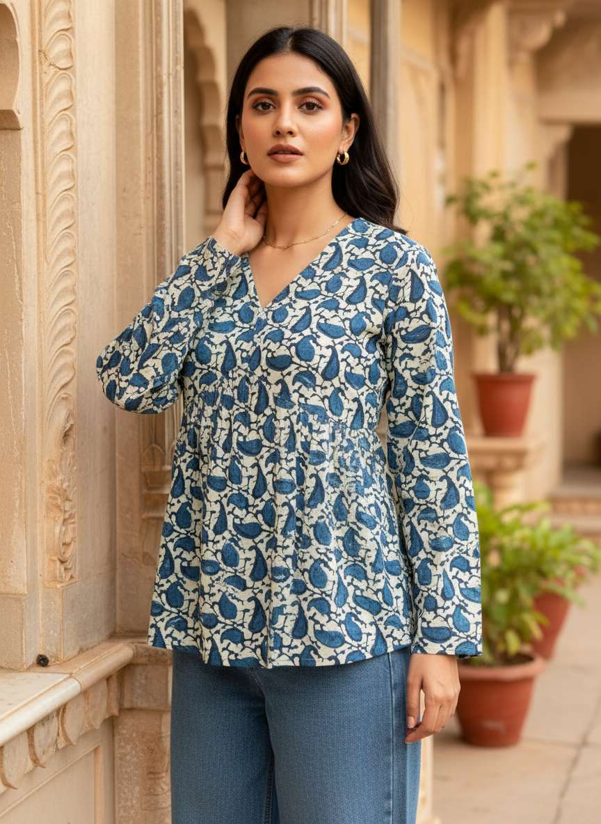 Indigo Leaf Peplum Top