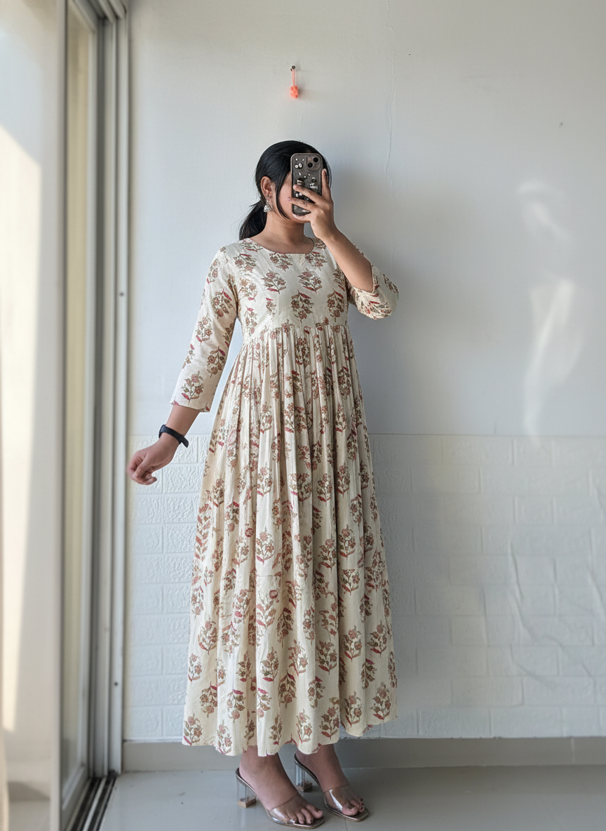 Ivory Pleated Anarkali Dress