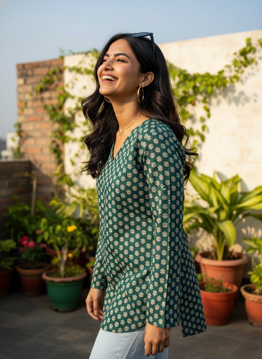 Emerald Bloom  Short Kurti