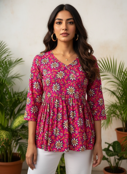 Sunflower Angrakha Peplum Top