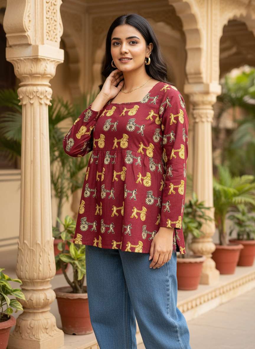 Maroon Heritage Bicycle Peplum Kurti