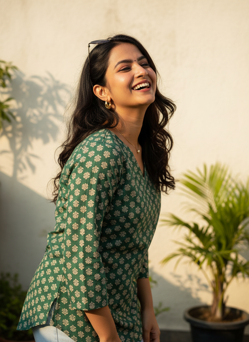 Emerald Bloom  Short Kurti