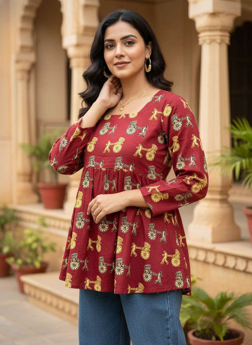 Maroon Heritage Bicycle Peplum Top