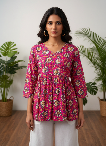 Sunflower Angrakha Peplum Top