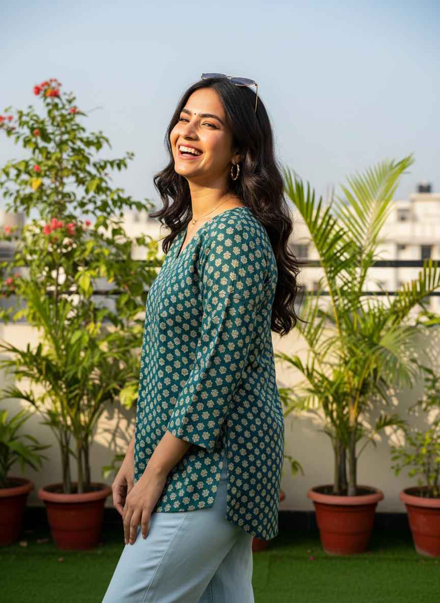 Emerald Bloom  Short Kurti