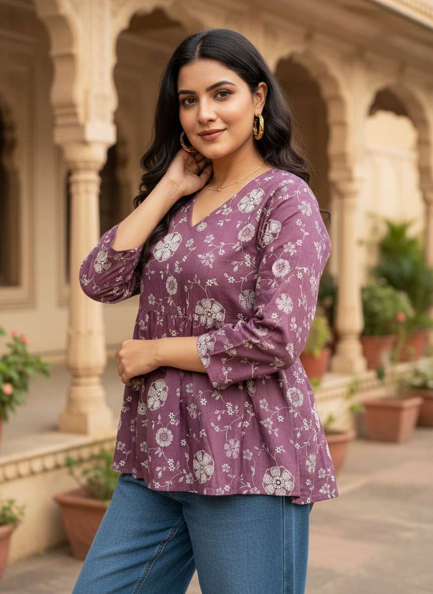 Mauve Bloom Peplum Kurti