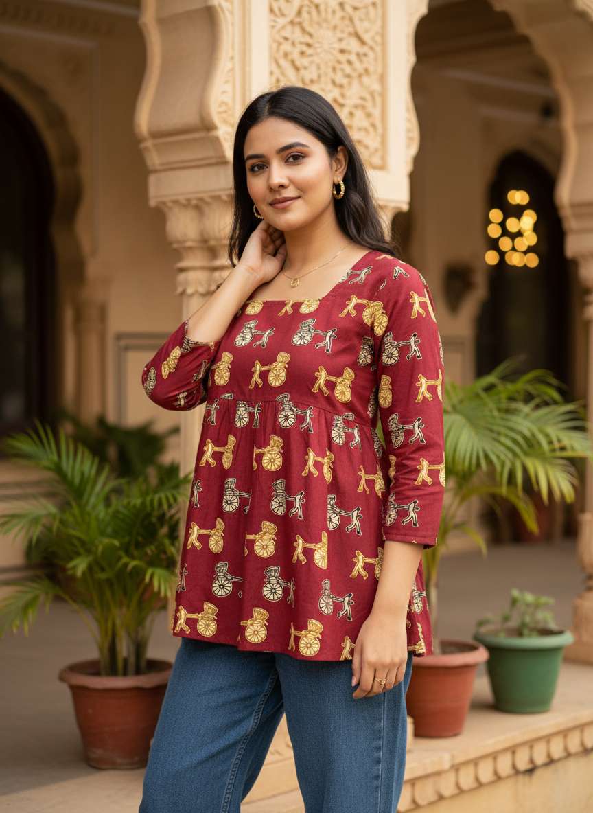 Maroon Heritage Bicycle Peplum Top
