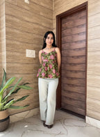 Olive Blossom Peplum Strap Top