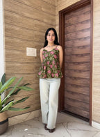 Olive Blossom Peplum Strap Top