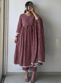 Red Pattern Flower Kurta Set with Dupatta