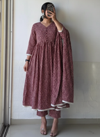 Red Pattern Flower Kurta Set with Dupatta
