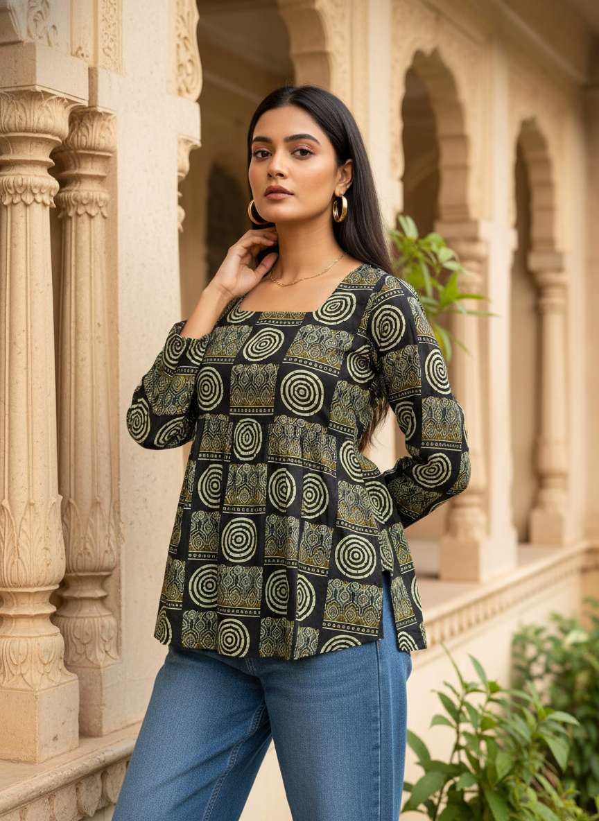 Olive Chakra Peplum Top