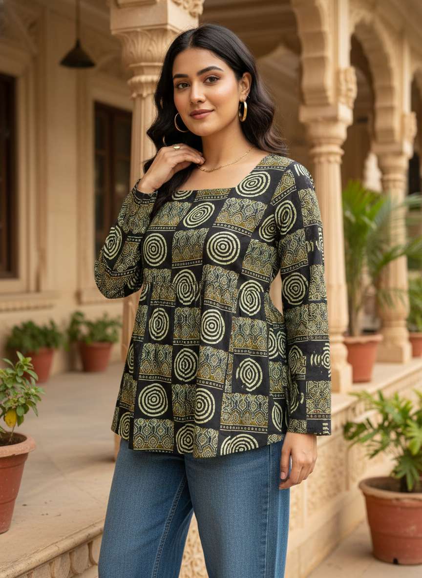 Olive Chakra Peplum Kurti