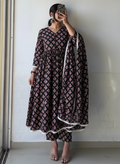 Black Pattern Flower Kurta Set with Dupatta