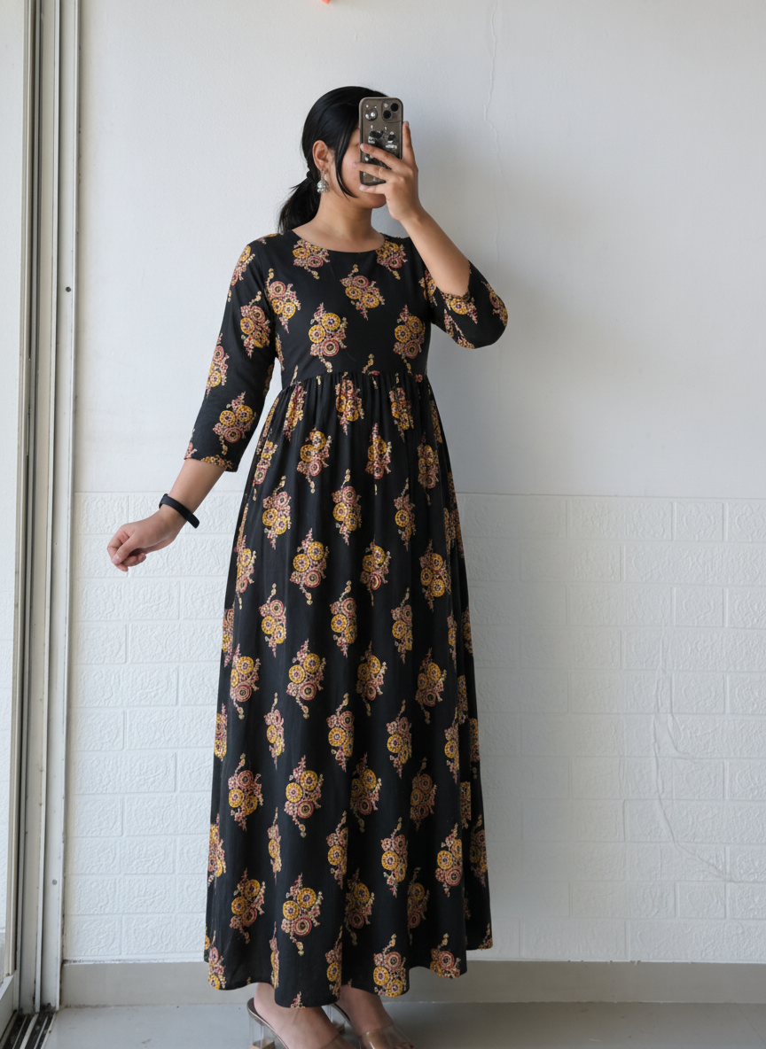 Bagru Midnight Anarkali Dress