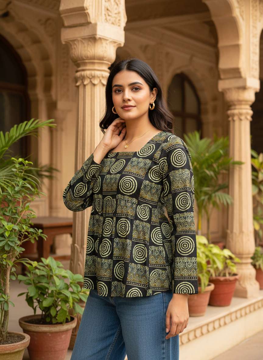 Olive Chakra Peplum Kurti