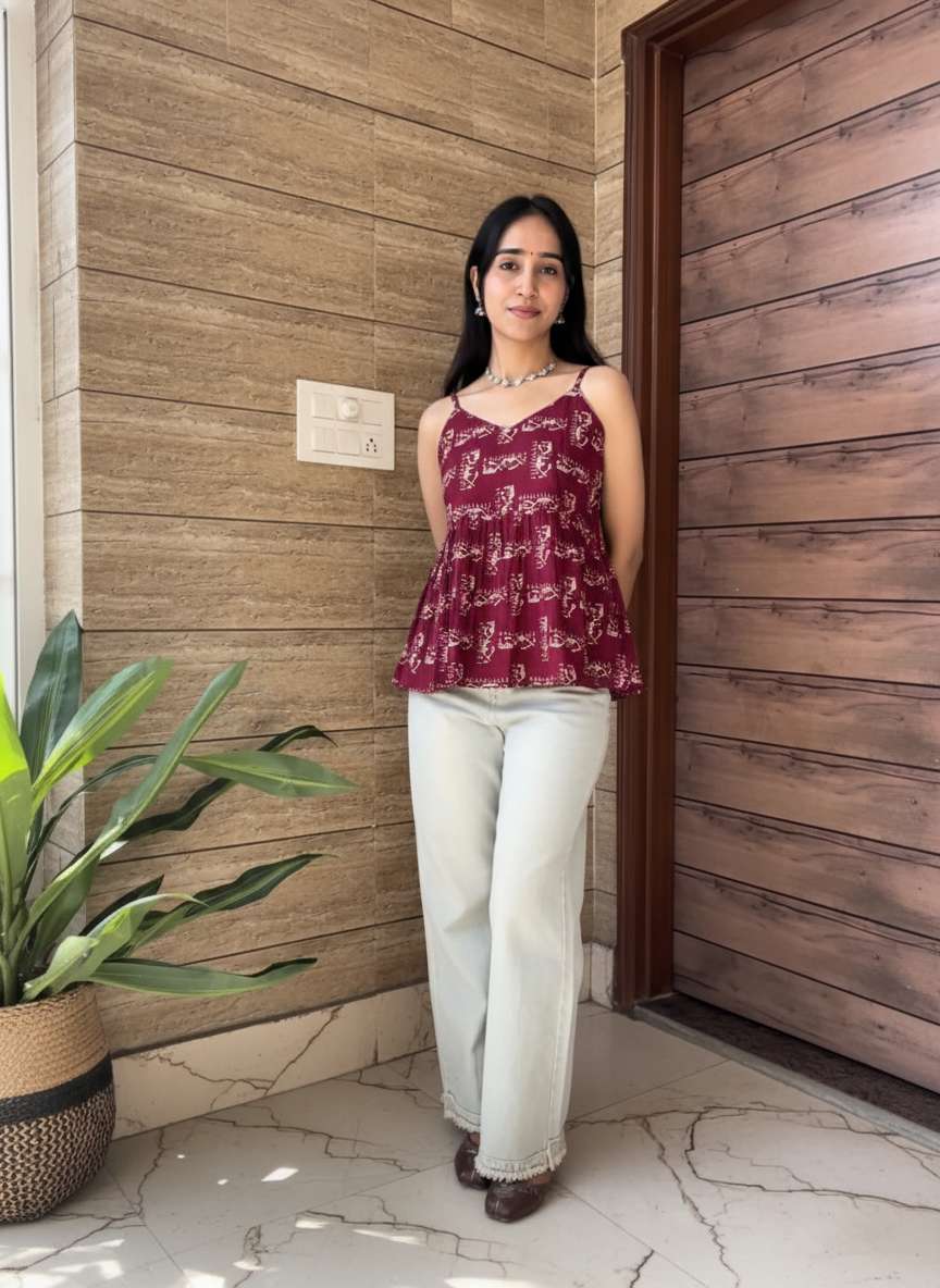 Maroon Heritage Peplum Strap Top