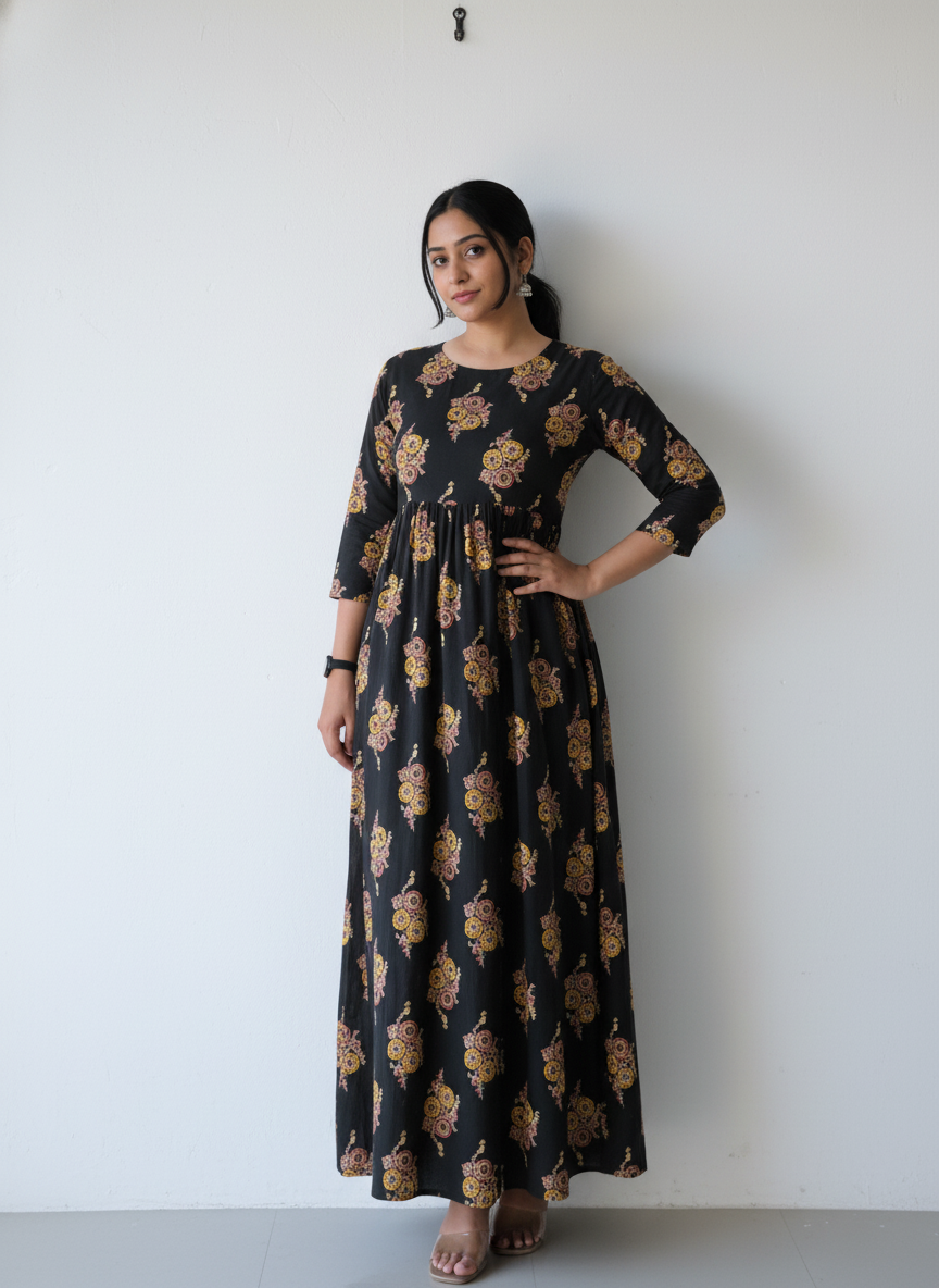 Bagru Midnight Anarkali Dress