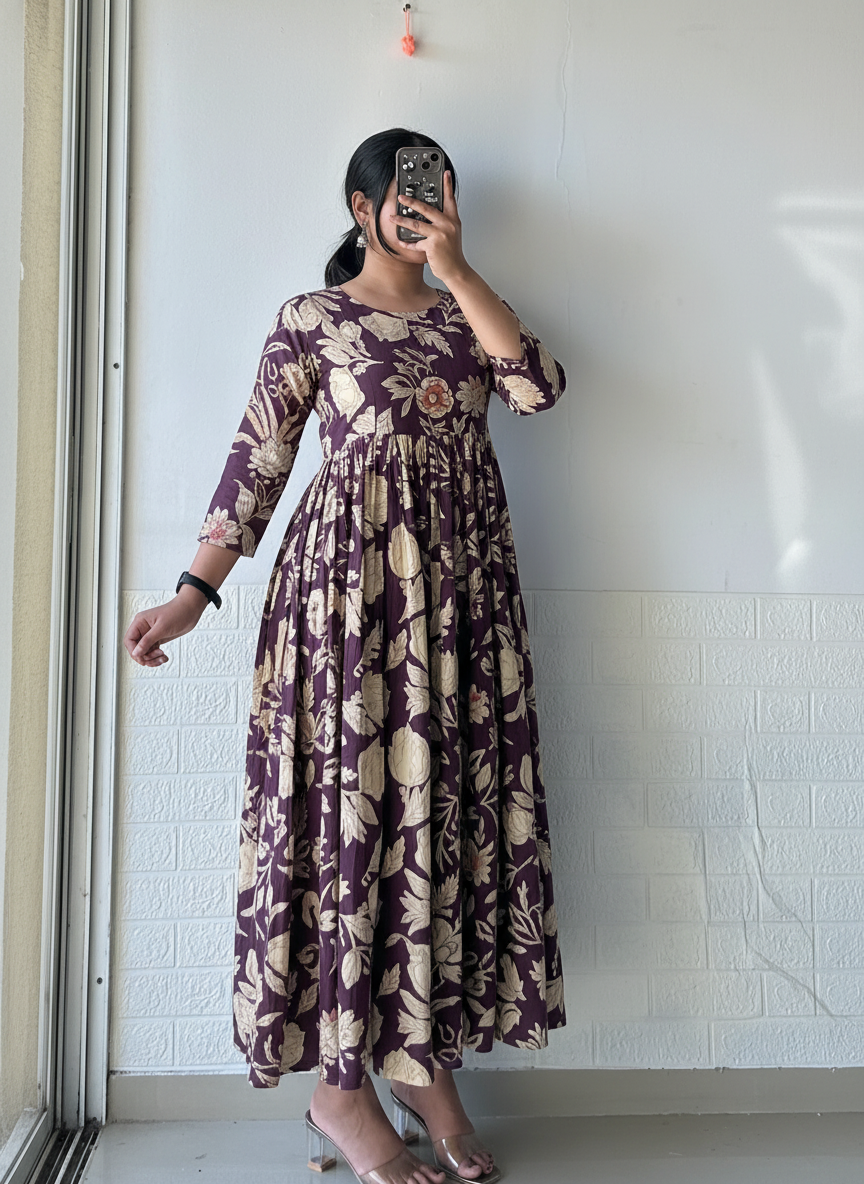 Purple Pleated Anarkali Dress