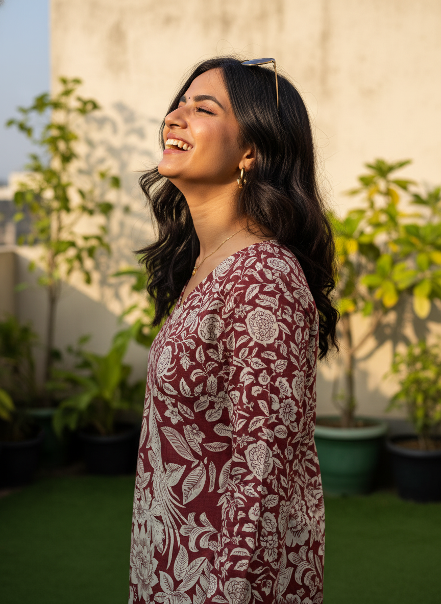 Maroon Peacock Garden  Short Kurti