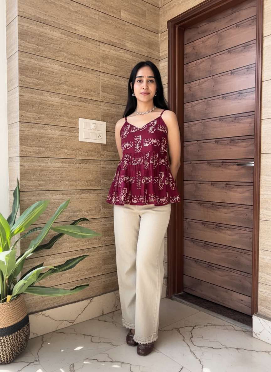 Maroon Heritage Peplum Strap Top