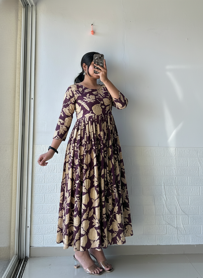 Purple Pleated Anarkali Dress