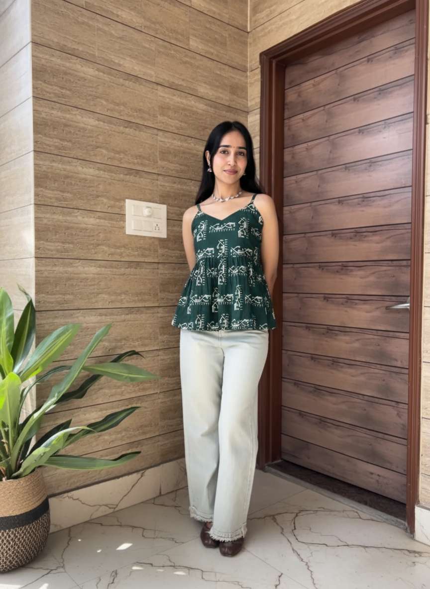 Forest Folk Peplum Strap Top