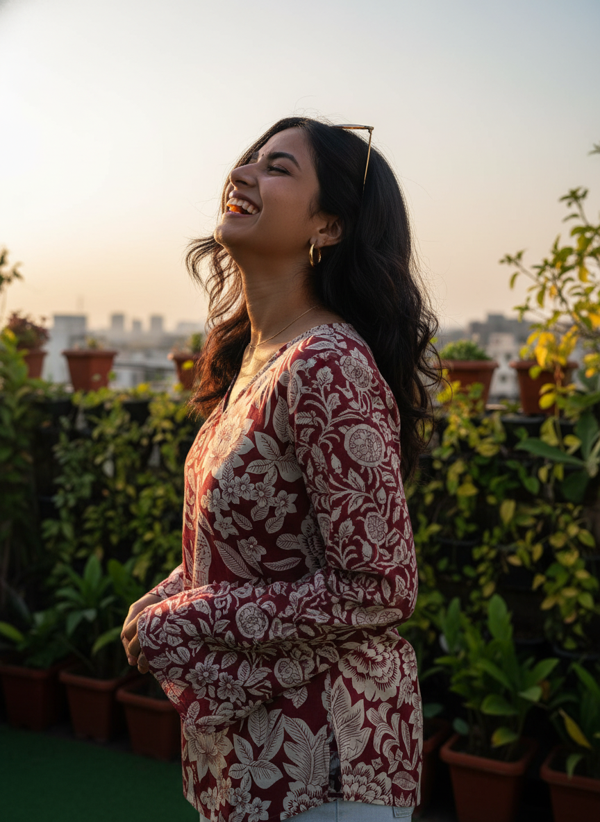 Maroon Peacock Garden  Short Kurti