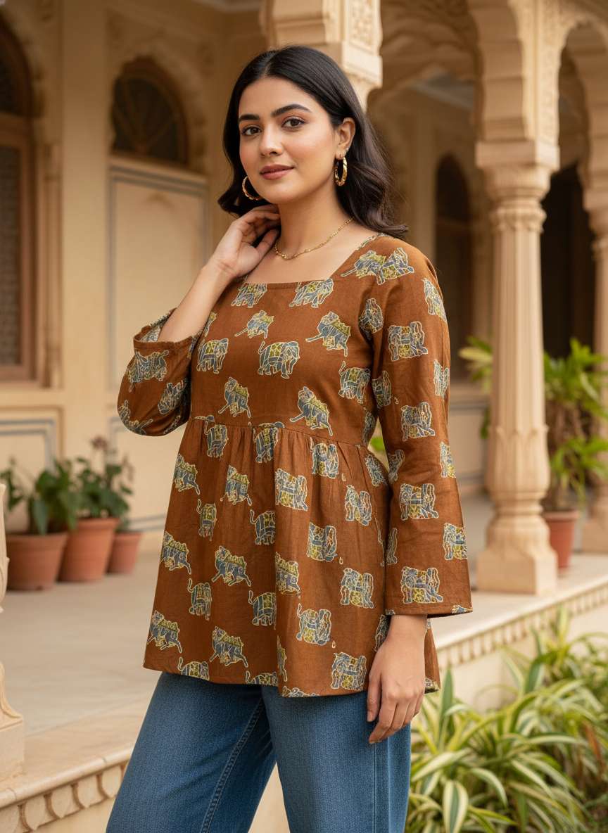 Rust Elephant Trail Peplum Kurti