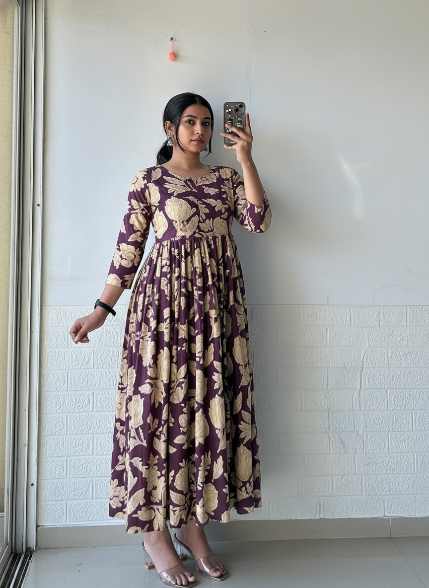 Purple Pleated Anarkali Dress