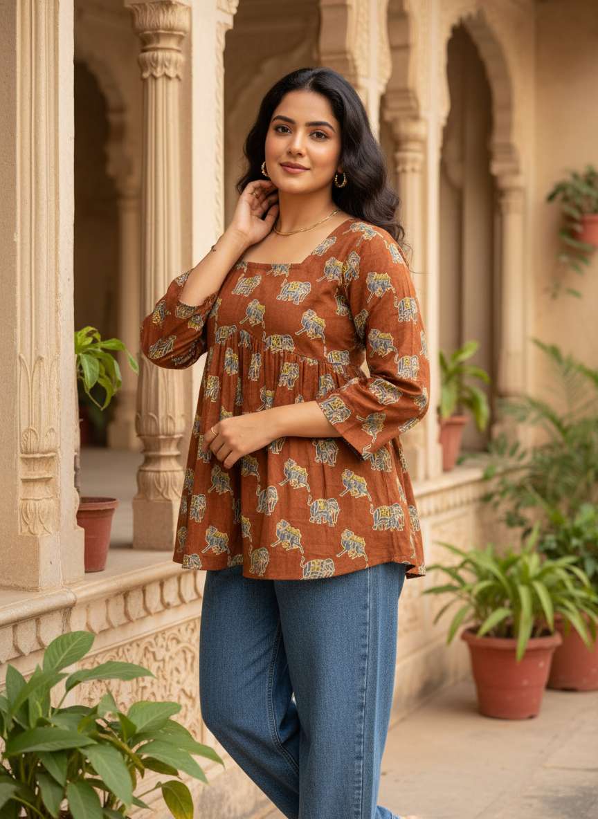 Rust Elephant Trail Peplum Kurti