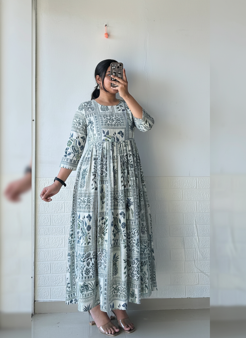 Pineapple Pleated Anarkali Dress