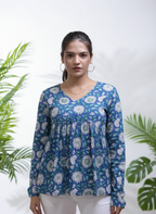 Azure Bloom Peplum Top