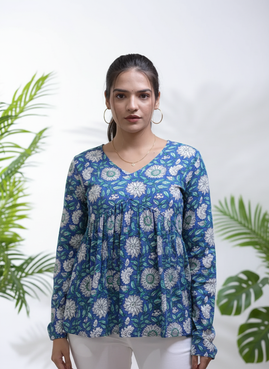 Azure Bloom Peplum Top