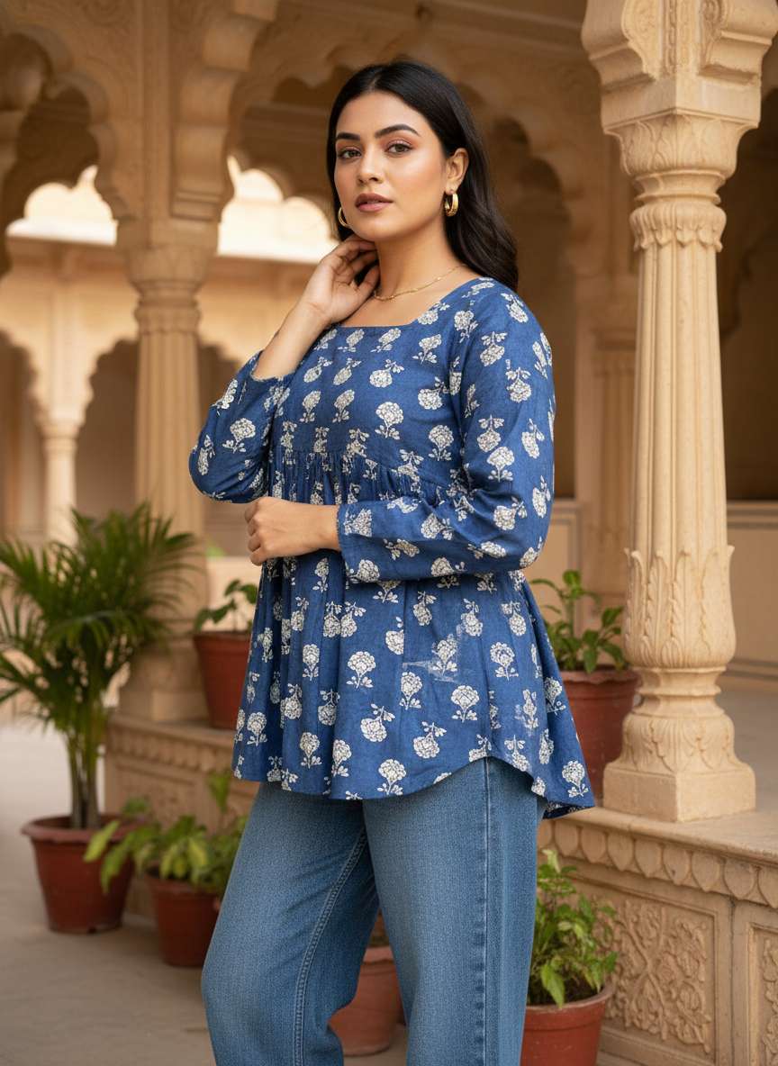 Indigo Blossom Peplum Kurti