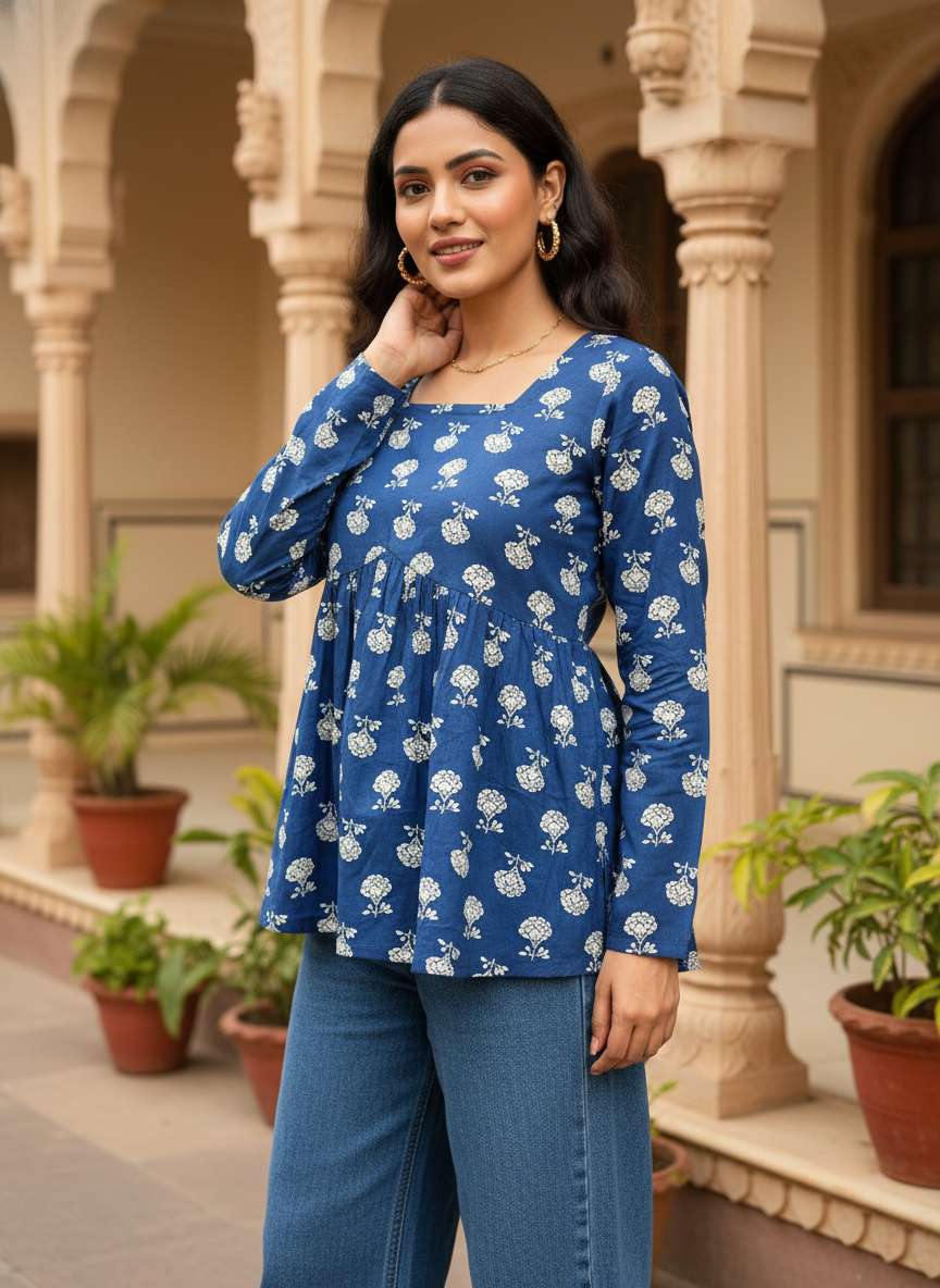 Indigo Blossom Peplum Kurti