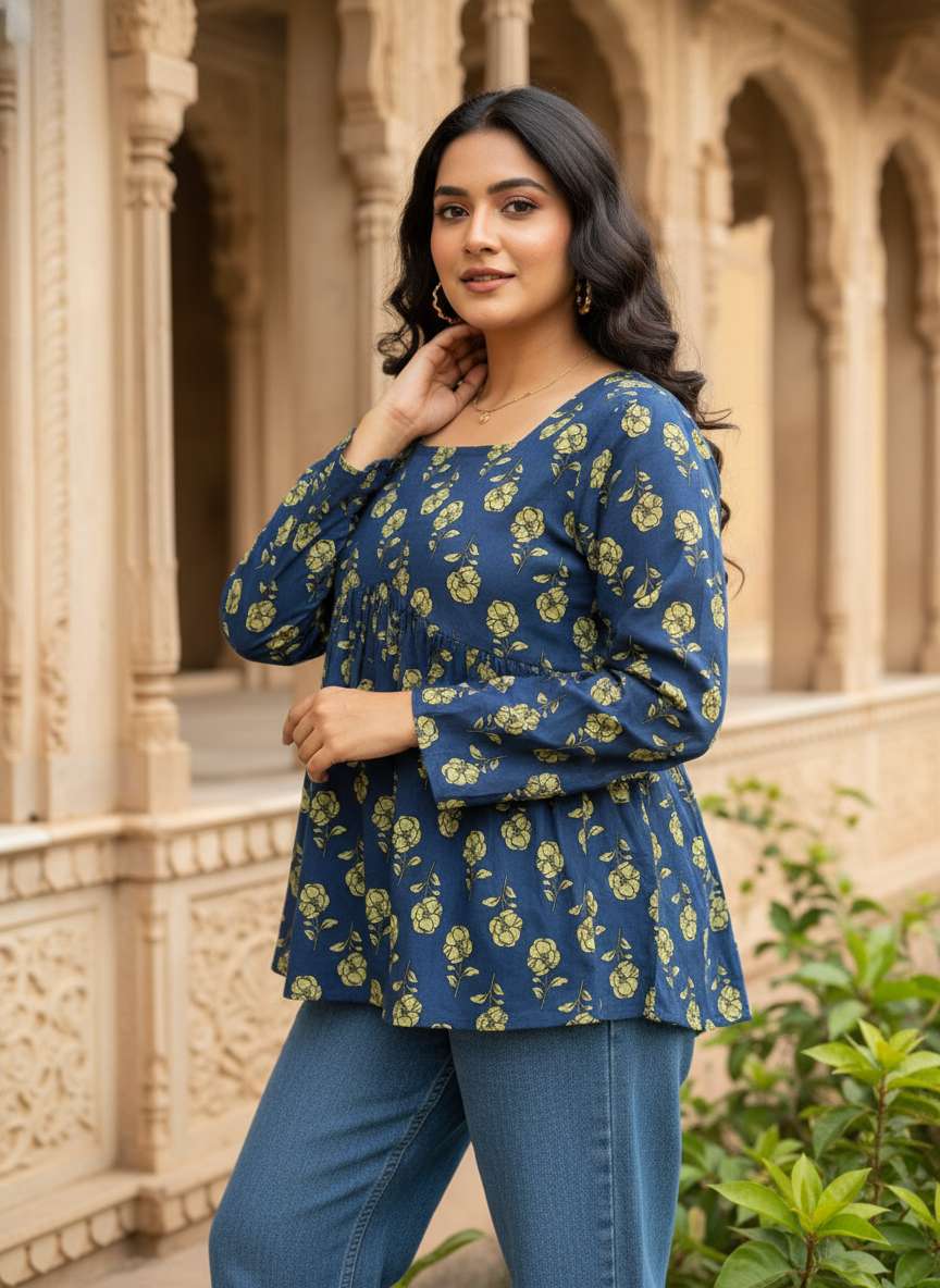 Midnight Fern Peplum Kurti