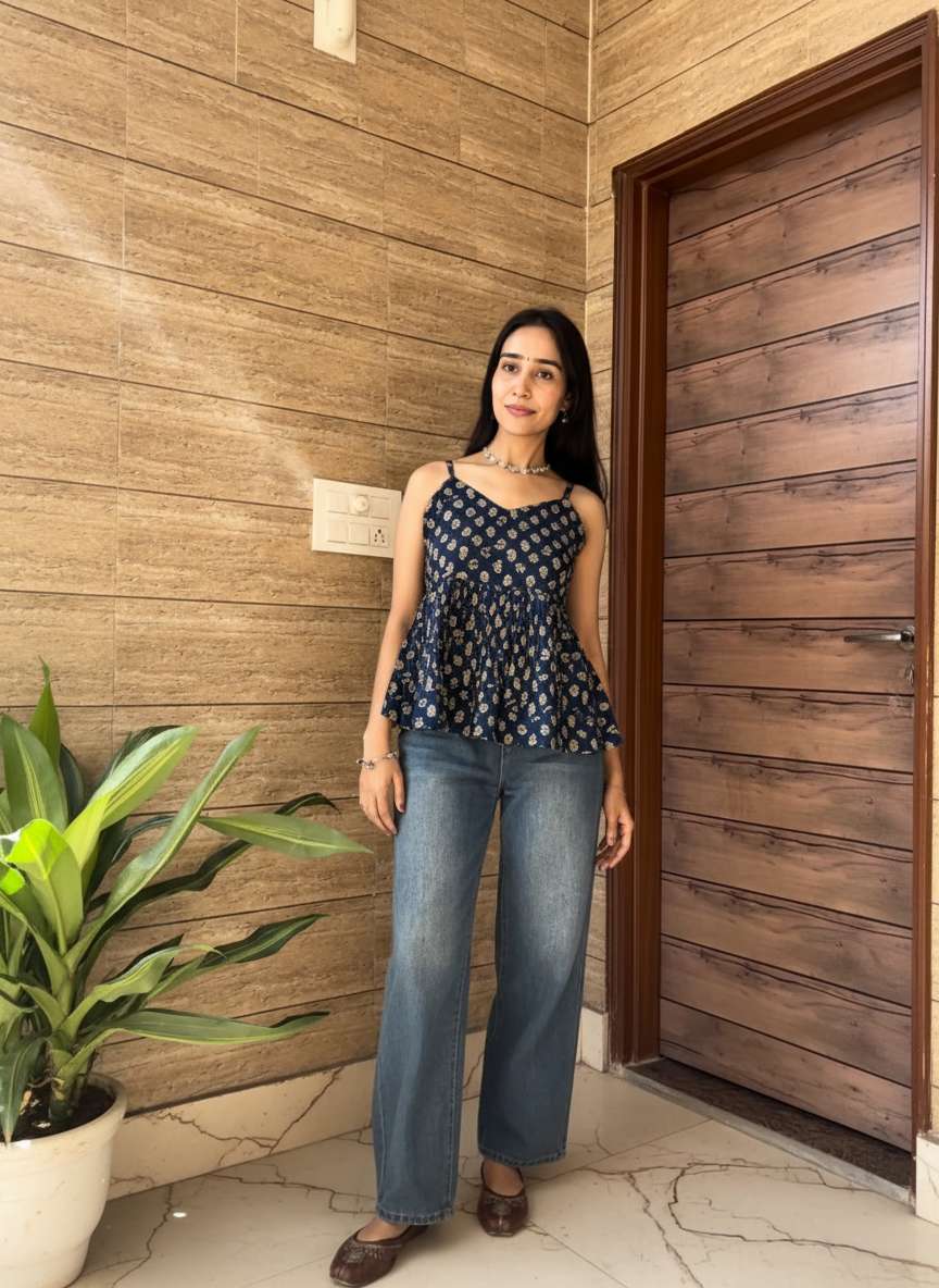 Navy Blossom Strap Top