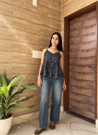 Navy Blossom Strap Top