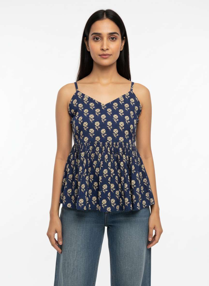 Navy Blossom Strap Top – Shions
