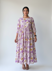 Purple Blossom Pleated Anarkali Dress