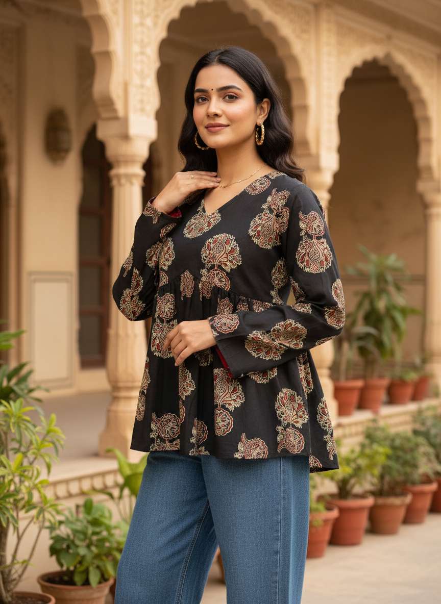 Midnight Paisley Peplum Kurti