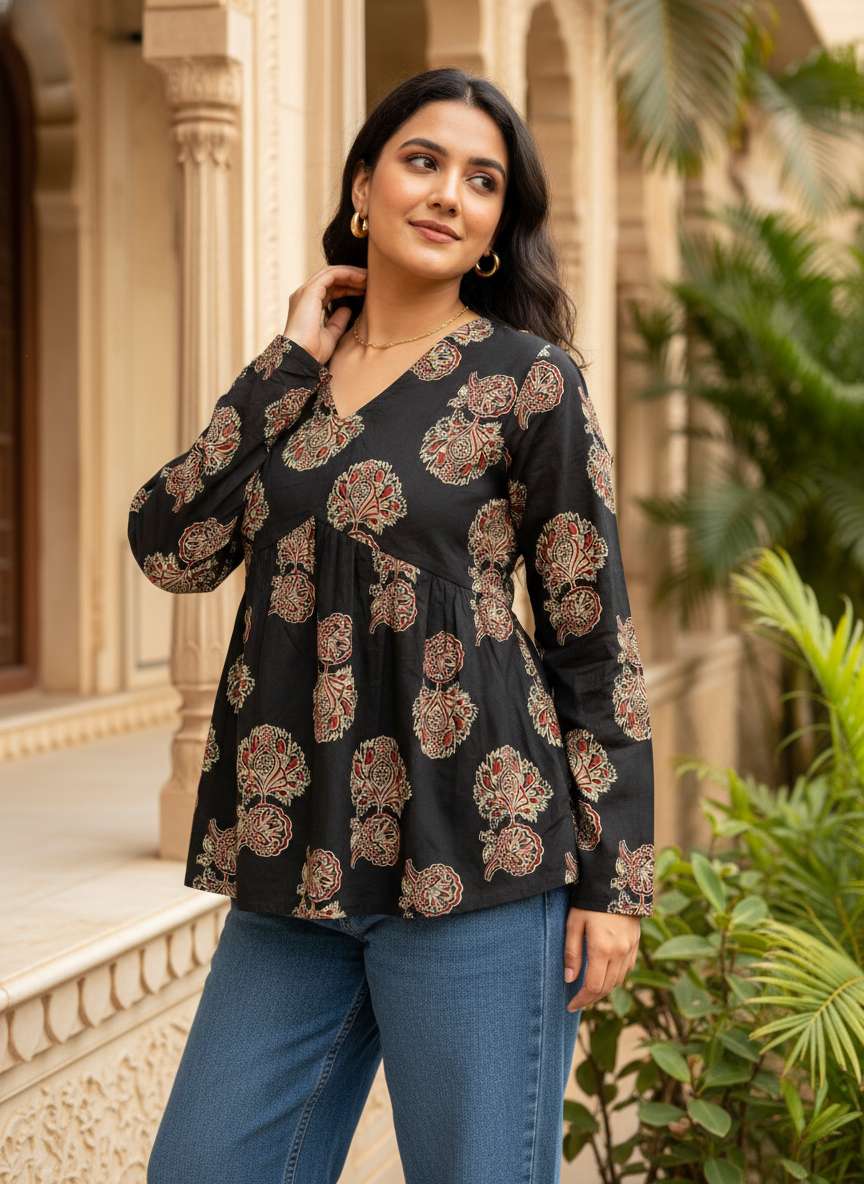 Midnight Paisley Peplum Kurti