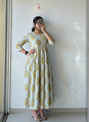 Mist Blossom Pleated Anarkali Dress
