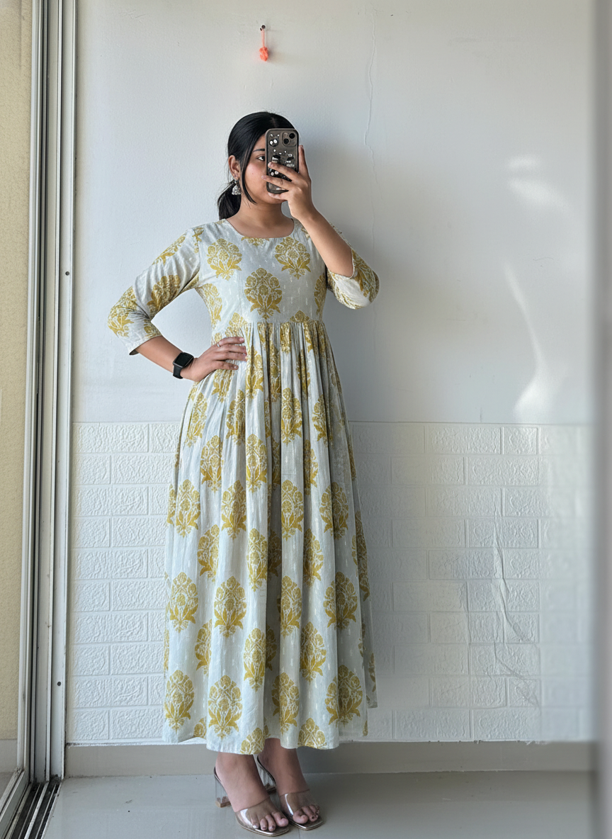 Mist Blossom Pleated Anarkali Dress