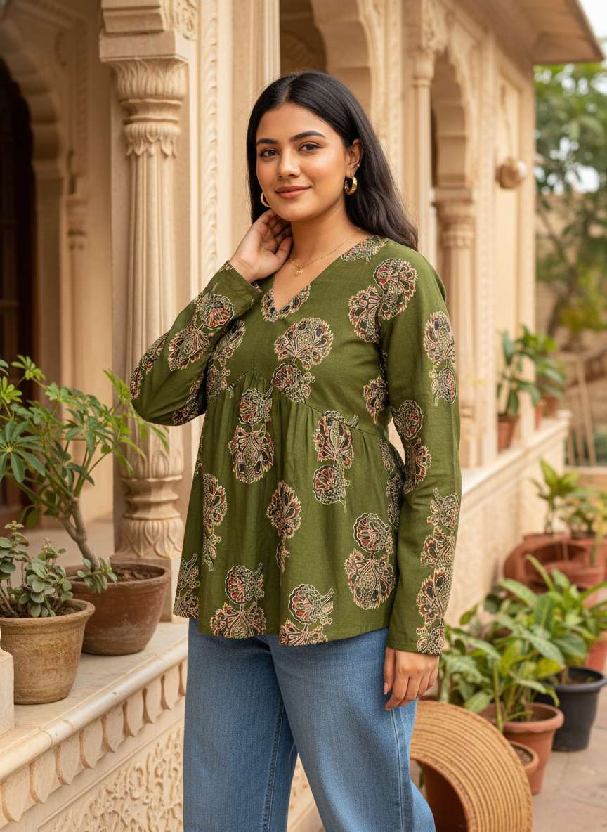 Olive Heritage Peplum Kurti