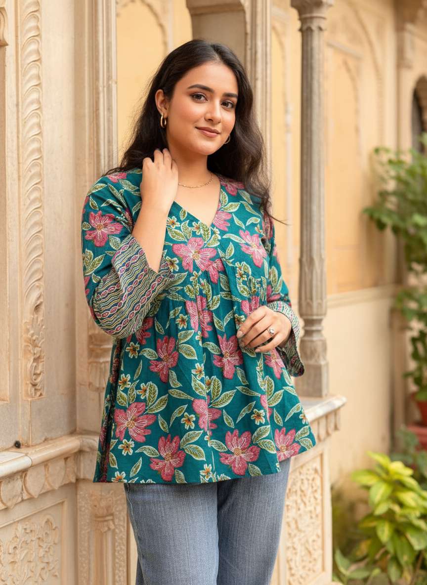 Emerald Bloom Peplum Kurti