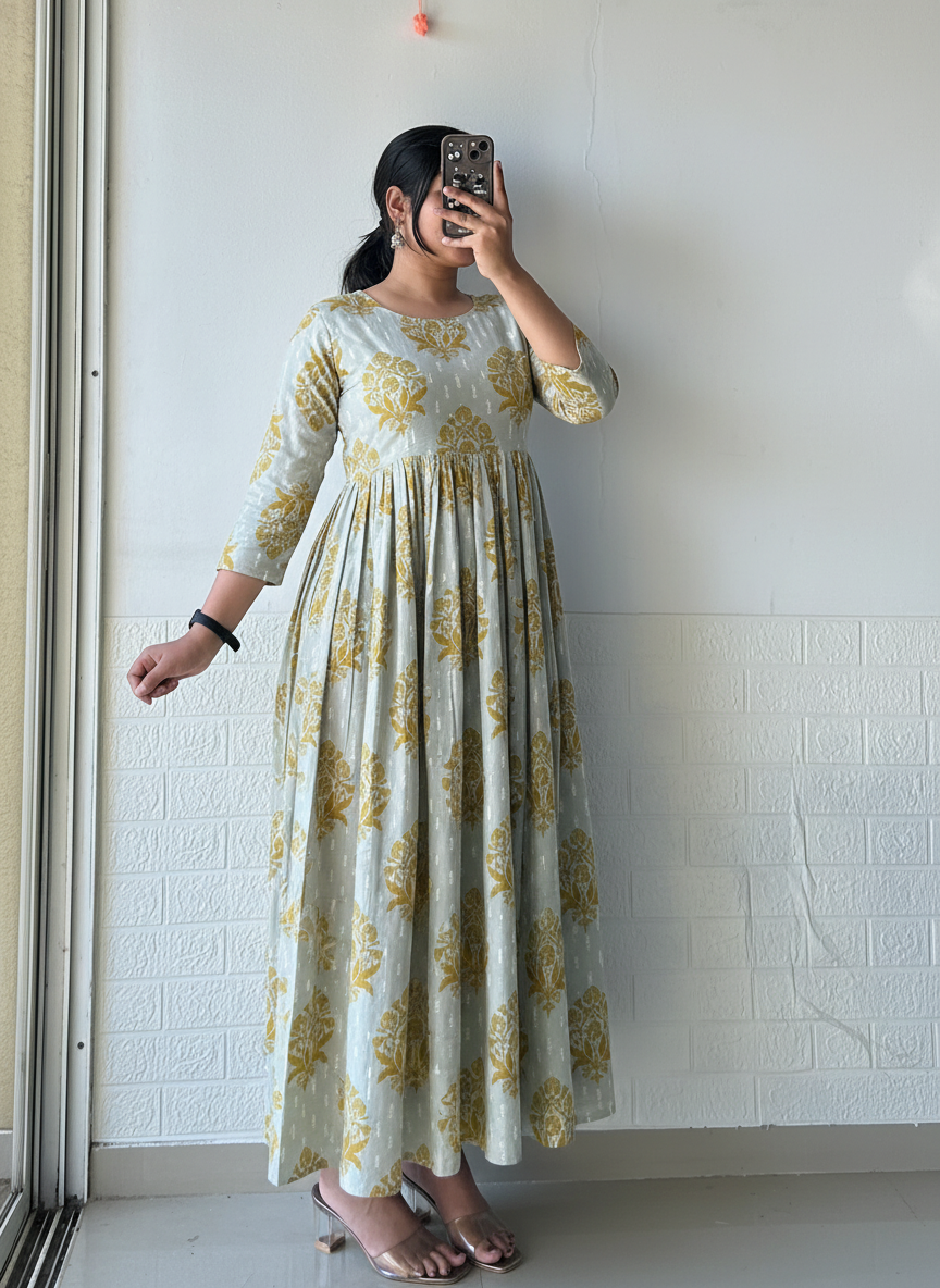 Mist Blossom Pleated Anarkali Dress