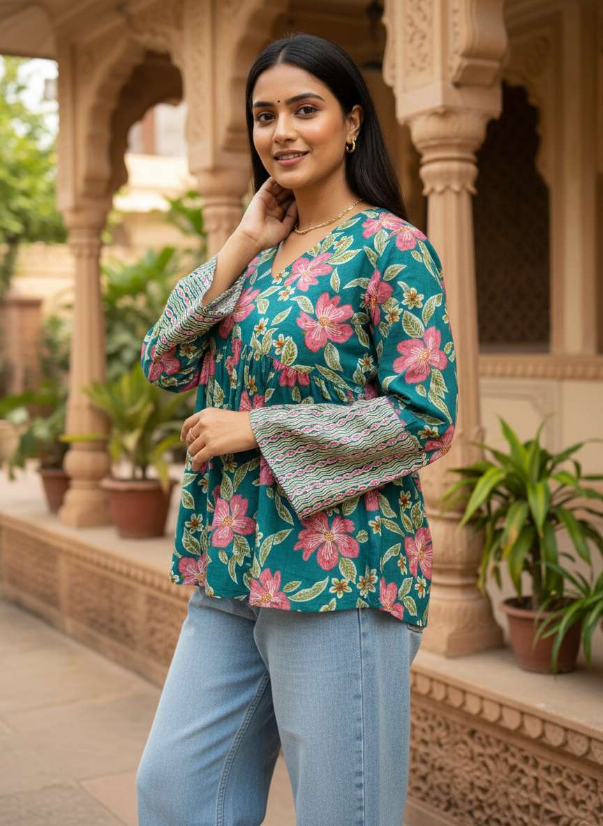 Emerald Bloom Peplum Kurti